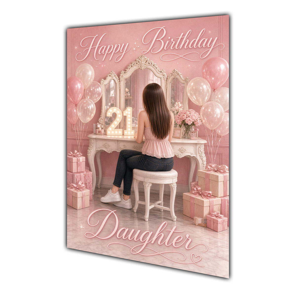 Happy Birthday Daughter 21st Pink Vanity Greeting Card A5
