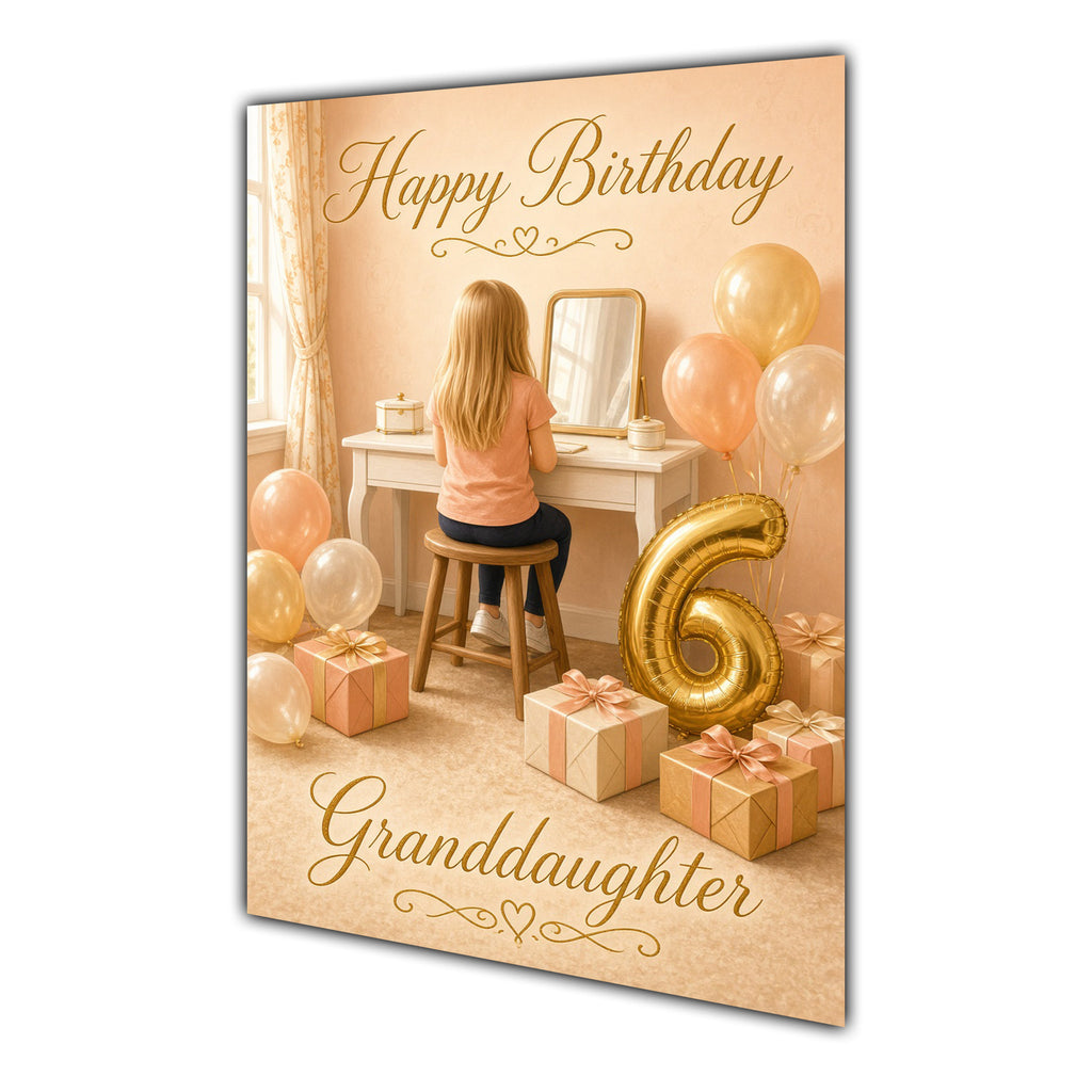 Happy Birthday Granddaughter 6th Peach Gold Vanity Greeting Card A5