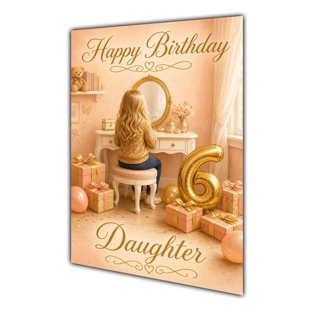 Happy Birthday Daughter 6th Peach Gold Vanity Greeting Card A5