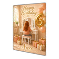 Happy Birthday Niece 6th Peach Gold Vanity Greeting Card A5