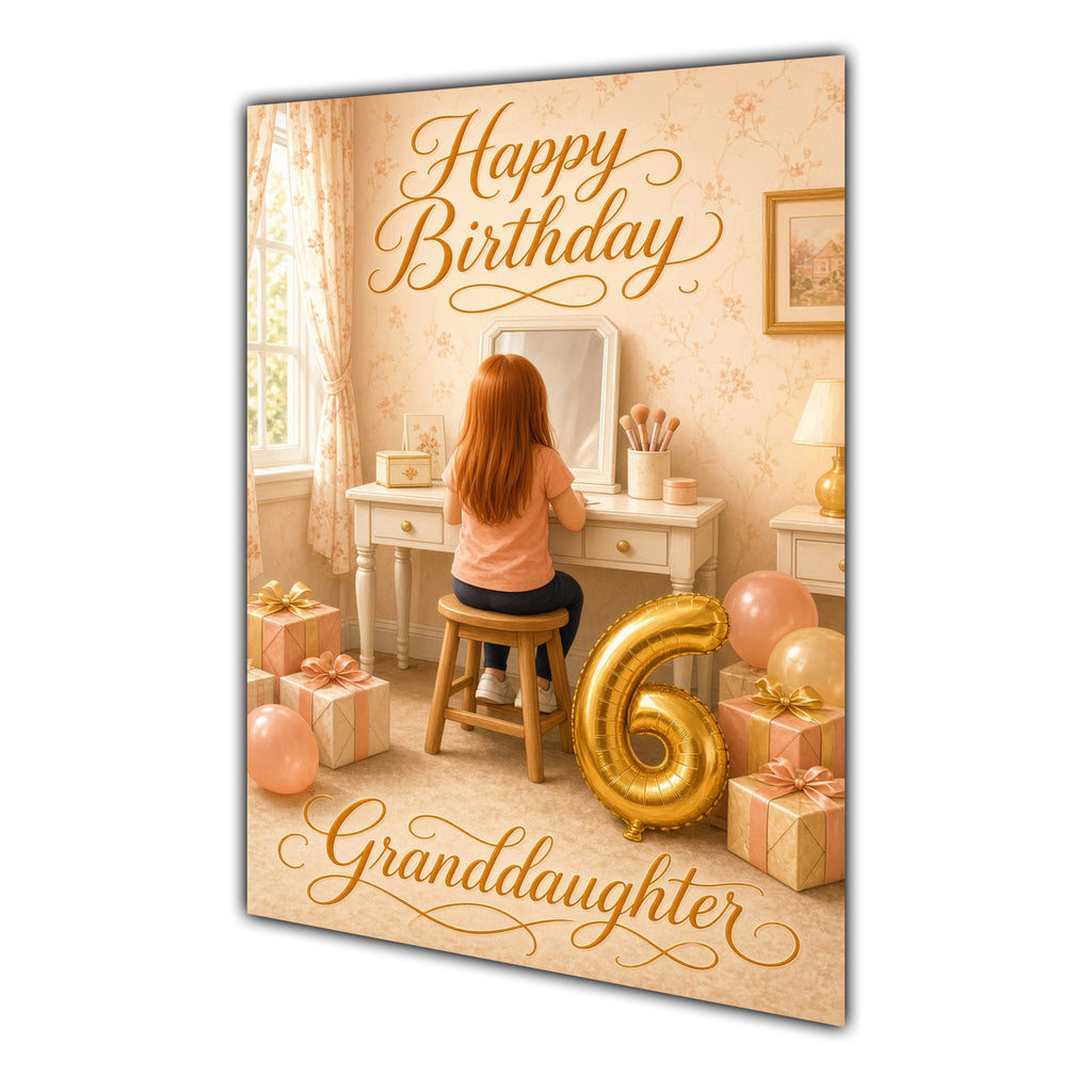 Happy Birthday Granddaughter 6th Peach Gold Vanity Greeting Card A5