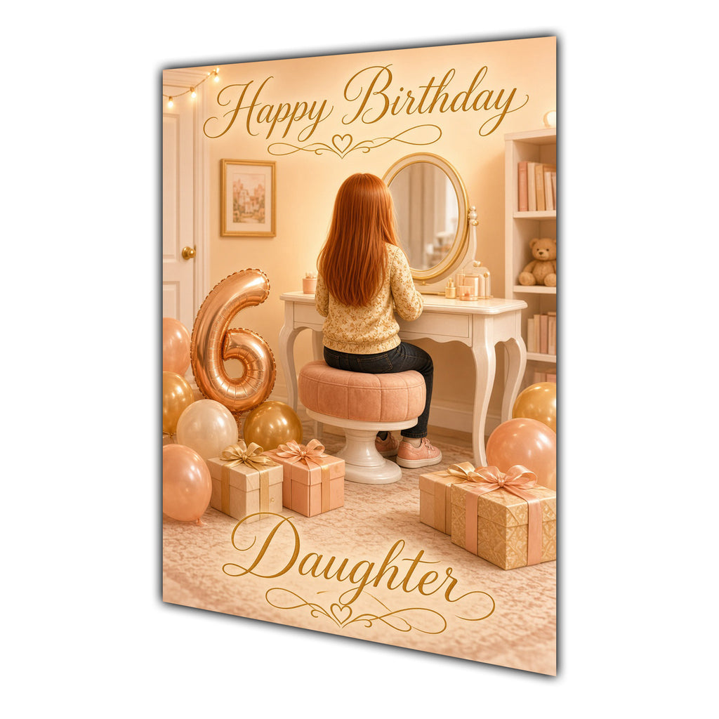 Happy Birthday Daughter 6th Peach Gold Vanity Greeting Card A5