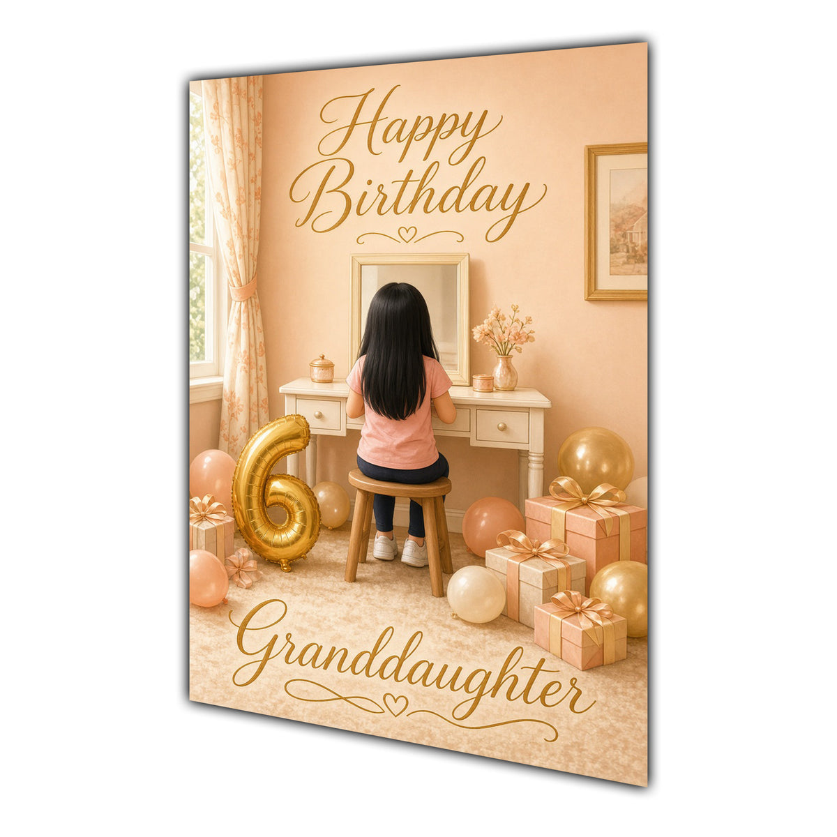 Happy Birthday Granddaughter 6th Peach Gold Vanity Greeting Card A5