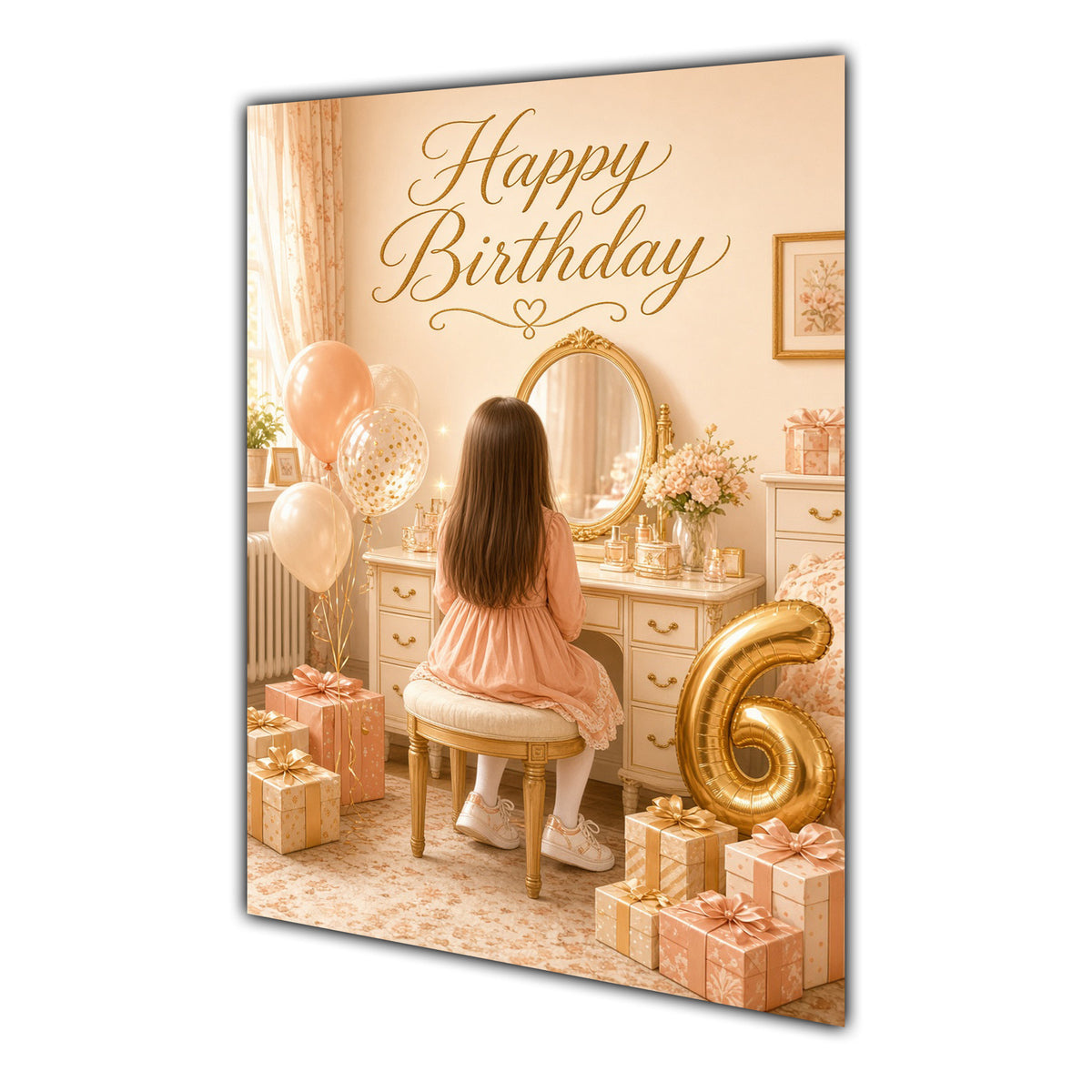 Happy Birthday 6th Peach Gold Vanity Greeting Card A5