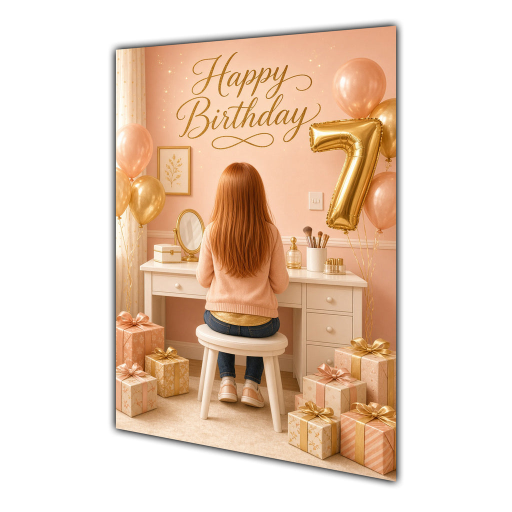 Happy Birthday 7th Peach Gold Vanity Greeting Card A5