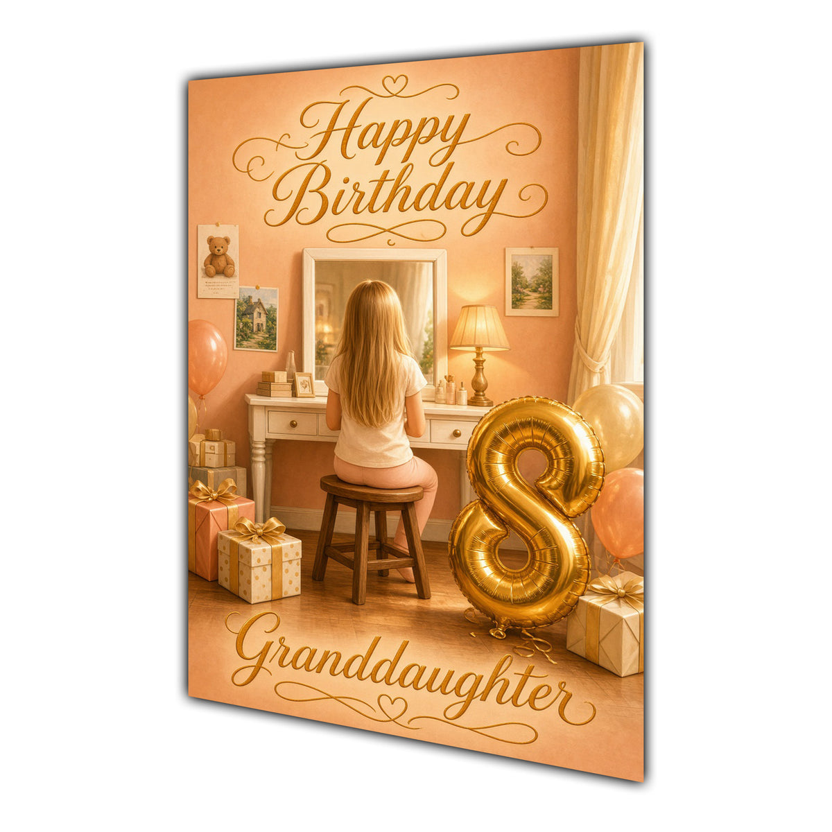 Happy Birthday Granddaughter 7th Peach Gold Vanity Greeting Card A5
