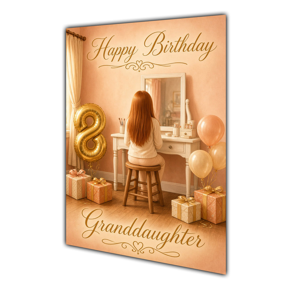 Happy Birthday Granddaughter 8th Peach Gold Vanity Greeting Card A5