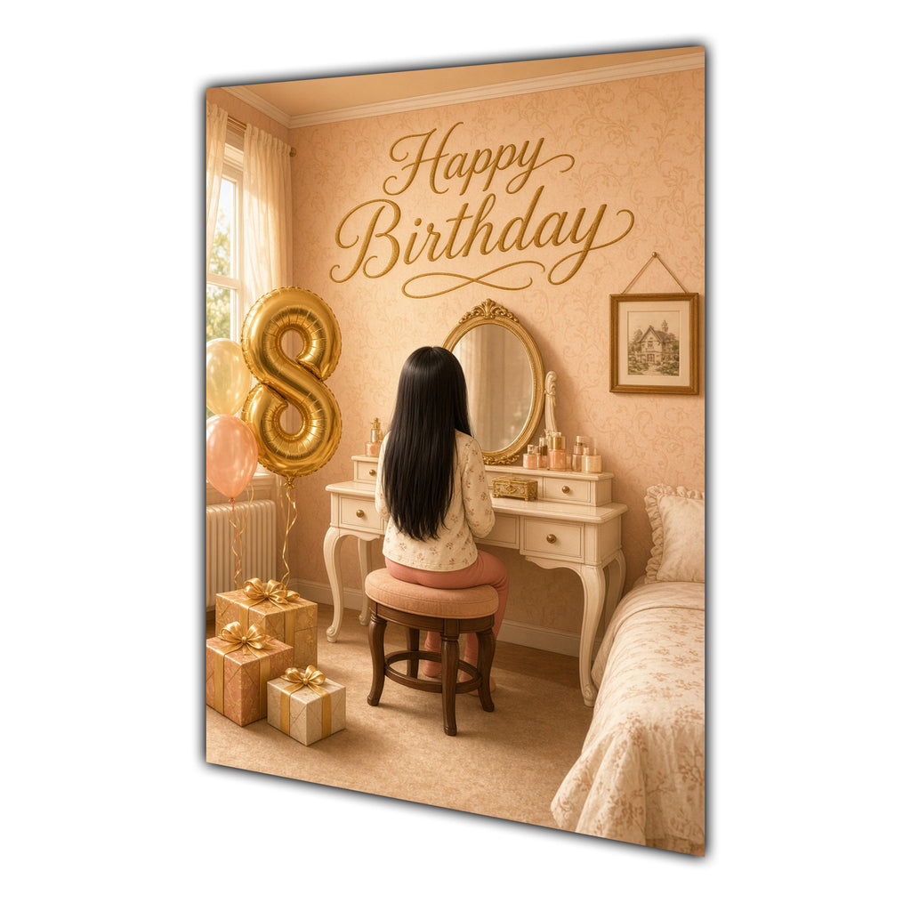 Happy Birthday 8th Peach Gold Vanity Greeting Card A5