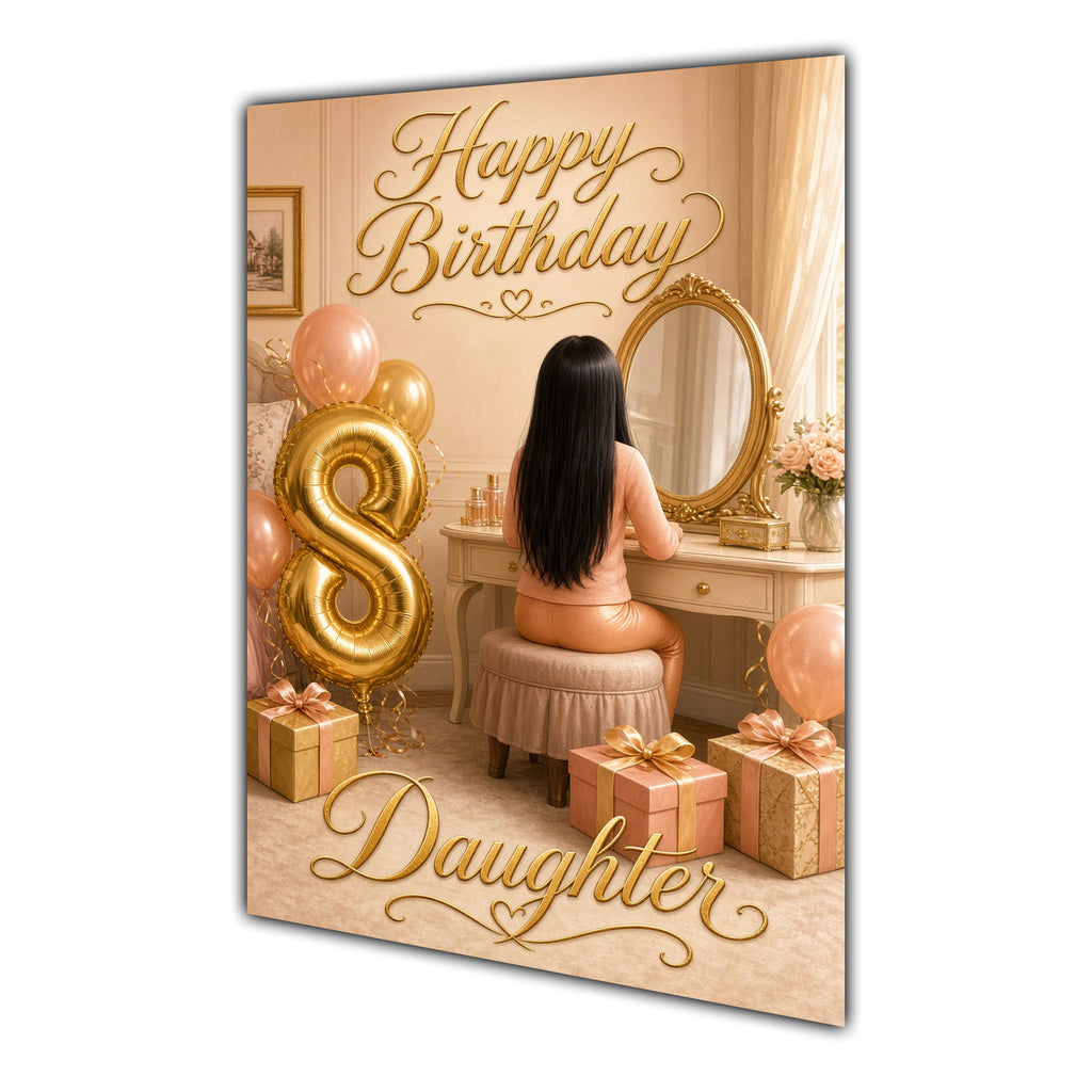 Happy Birthday Daughter 8th Peach Gold Vanity Greeting Card A5