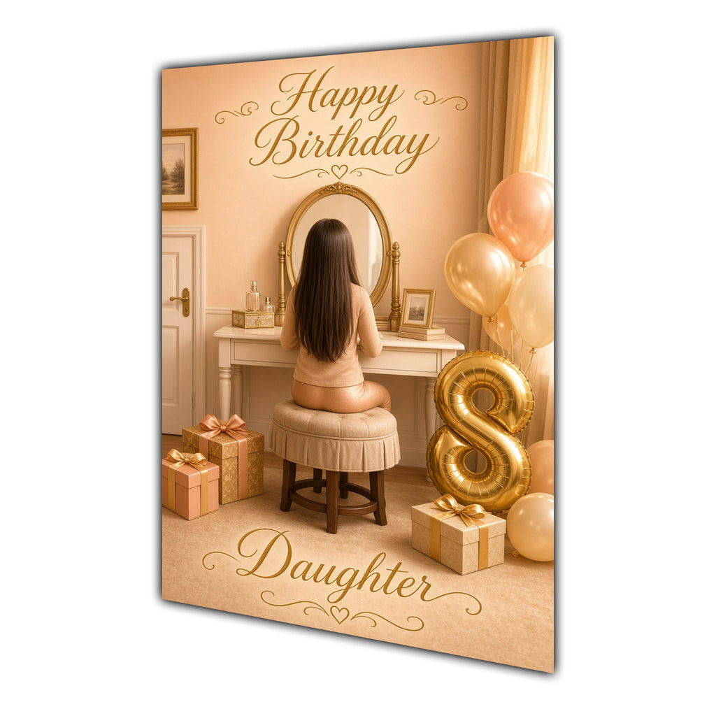 Happy Birthday Daughter 8th Peach Gold Vanity Greeting Card A5