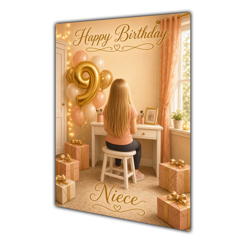 Happy Birthday Niece 8th Peach Gold Vanity Greeting Card A5