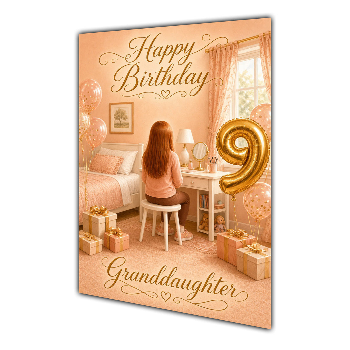 Happy Birthday Granddaughter 9th Peach Gold Vanity Greeting Card A5