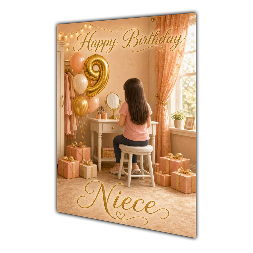 Happy Birthday Niece 9th Peach Gold Vanity Greeting Card A5