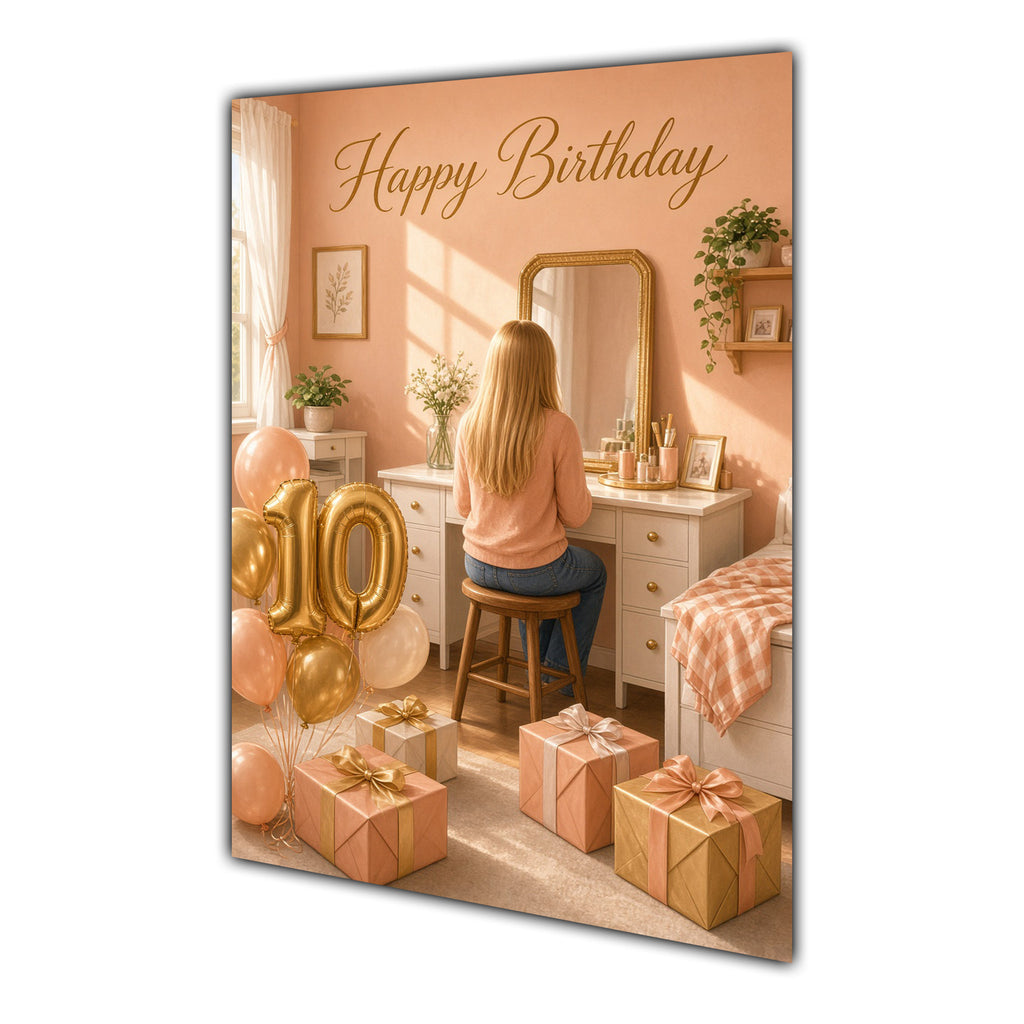 Happy Birthday 9th Peach Gold Vanity Greeting Card A5