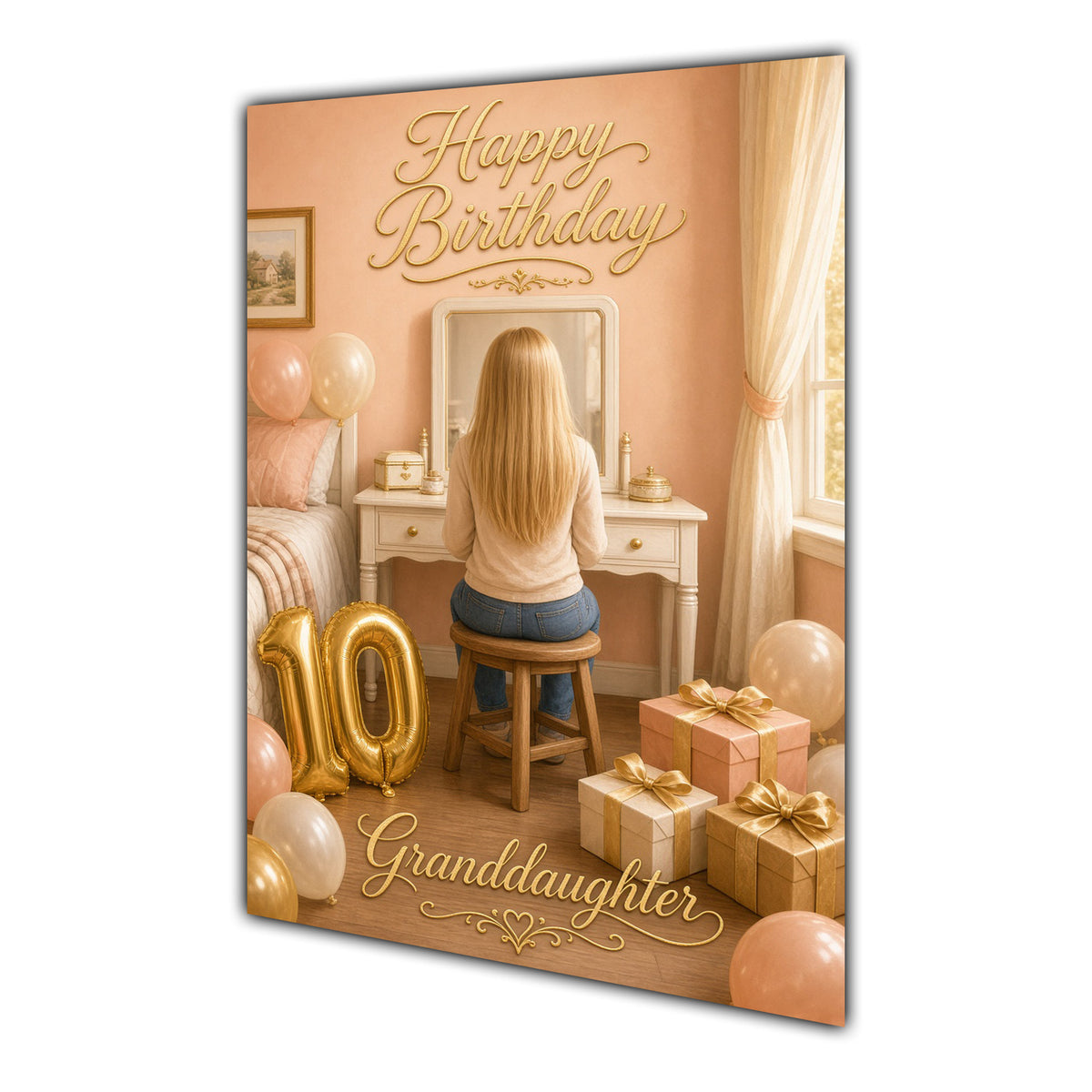 Happy Birthday Granddaughter 10th Peach Gold Vanity Greeting Card A5