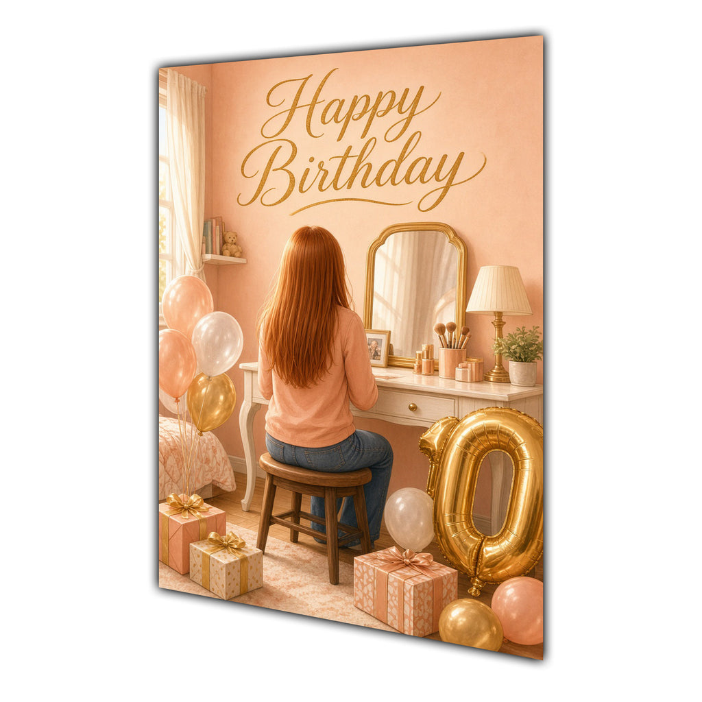 Happy Birthday 10th Peach Gold Vanity Greeting Card A5