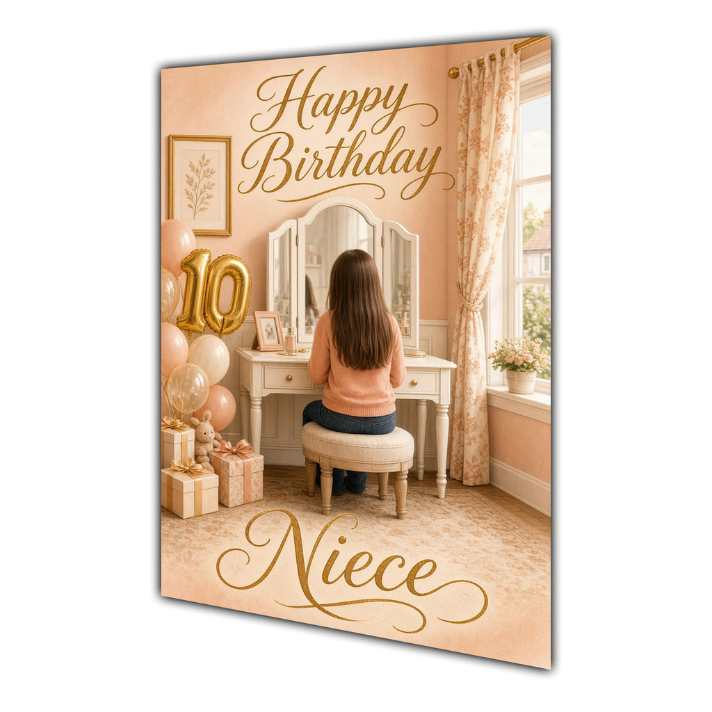Happy 10th Birthday Peach Gold Vanity Greeting Card A5