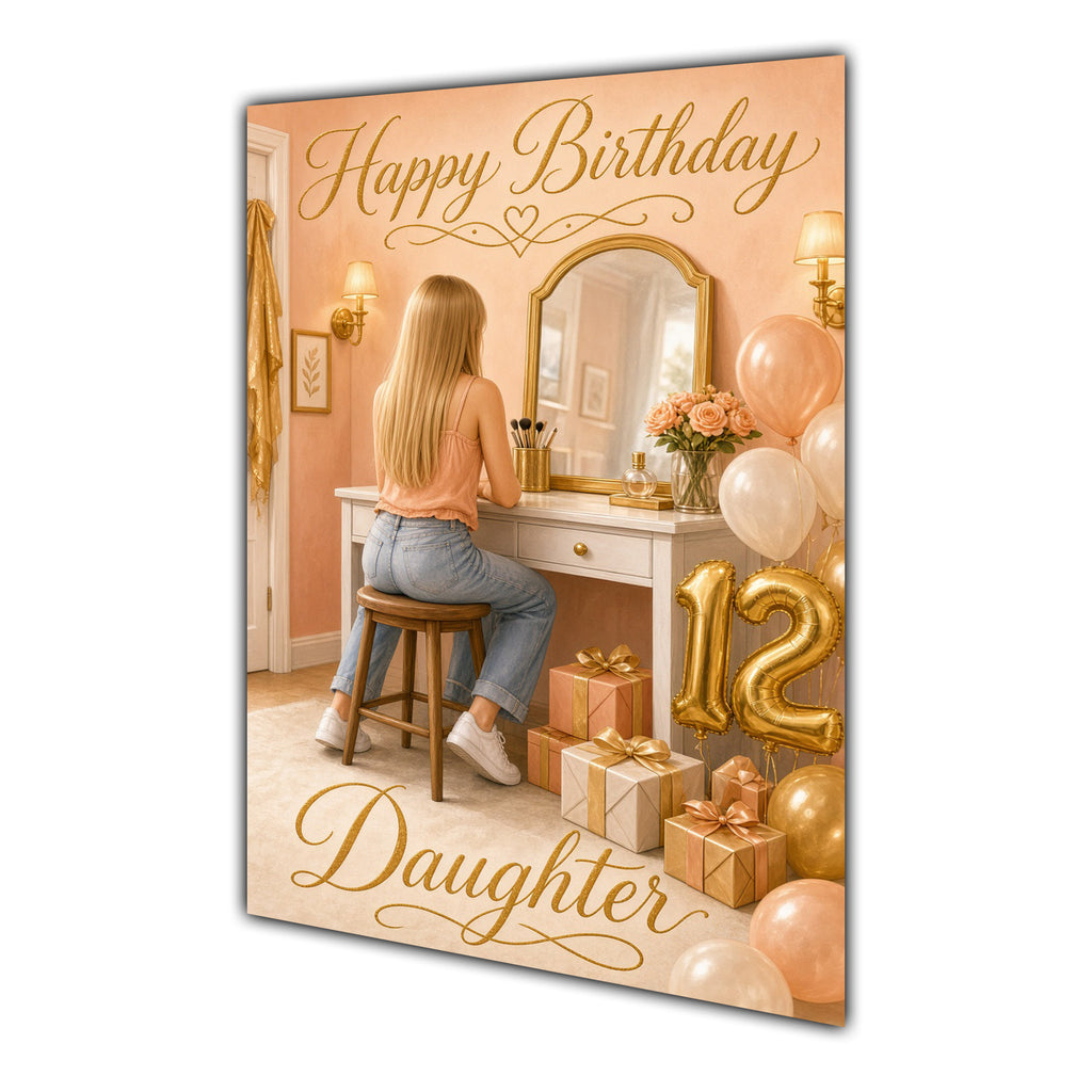 Happy 12th Birthday Peach Gold Vanity Greeting Card A5