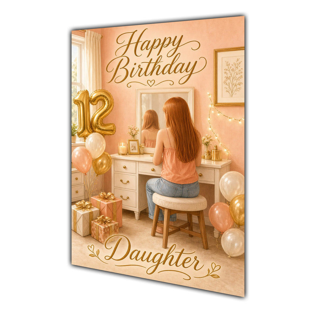 Happy 12th Birthday Peach Gold Vanity Greeting Card A5