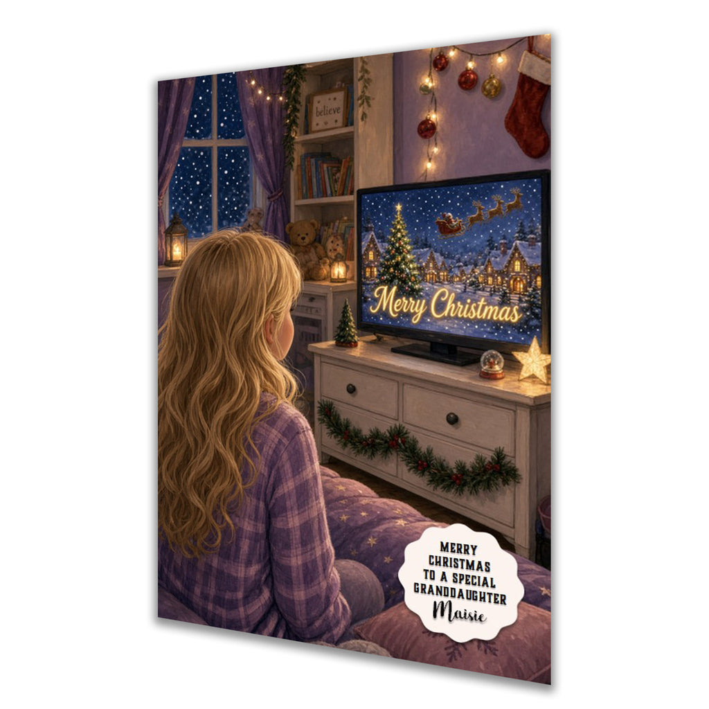 Personalised Christmas Card - Girl Watching a Christmas Film
