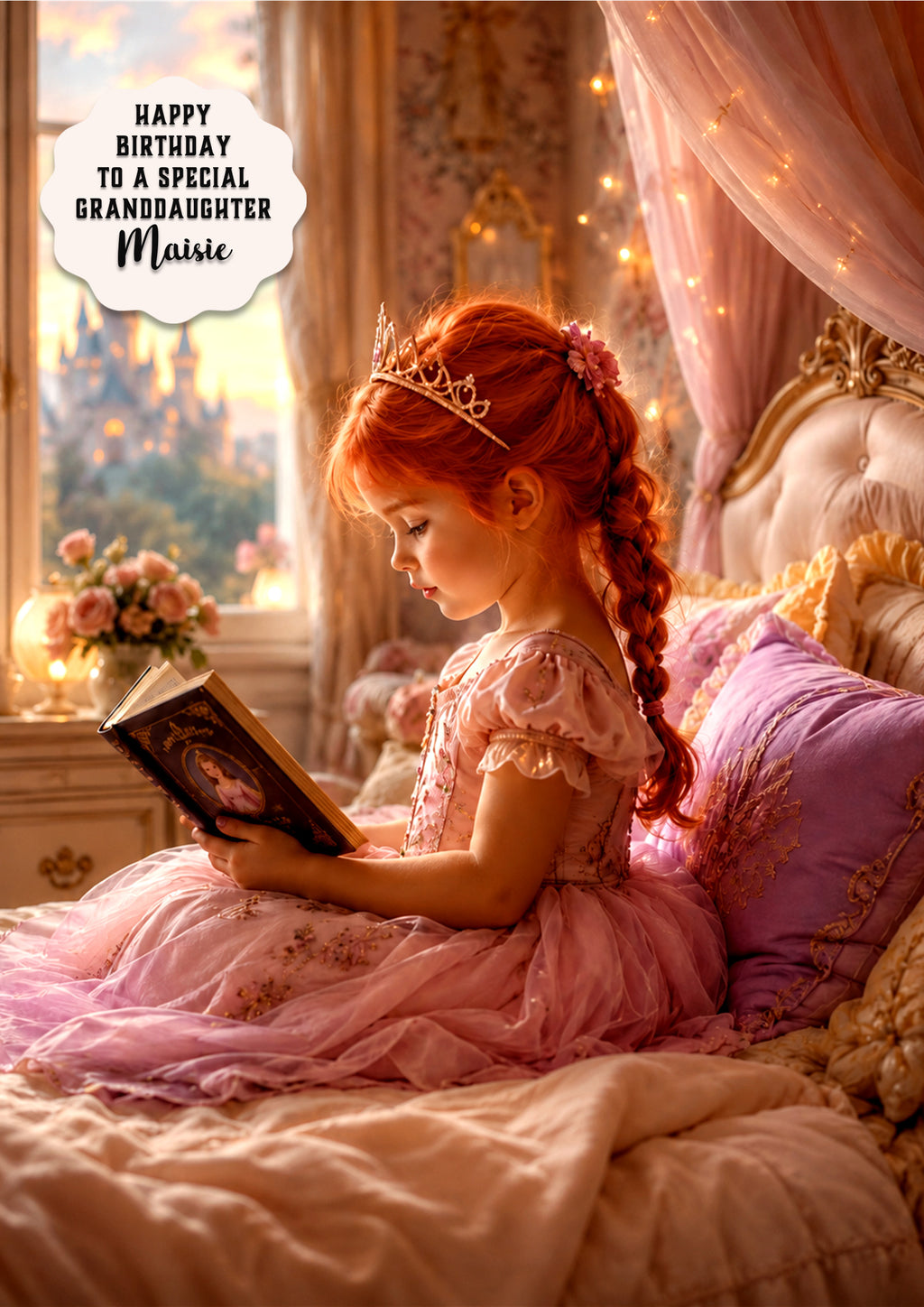 Personalised Birthday Card Girls Princess Granddaughter Daughter A5 Size