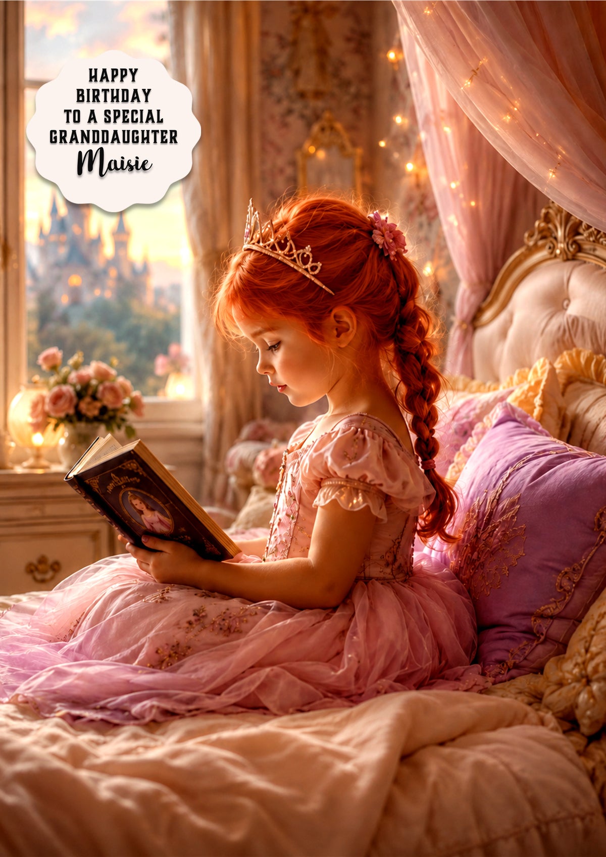 Personalised Birthday Card Girls Princess Granddaughter Daughter A5 Size