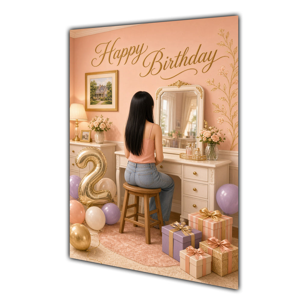 Happy 12th Birthday Peach Gold Vanity Greeting Card A5
