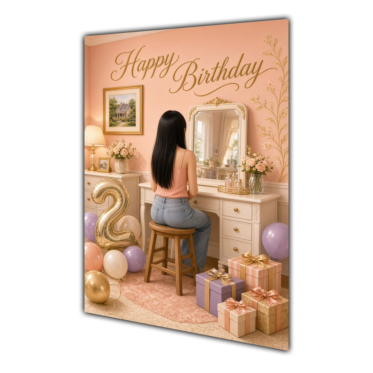 Happy 12th Birthday Peach Gold Vanity Greeting Card A5
