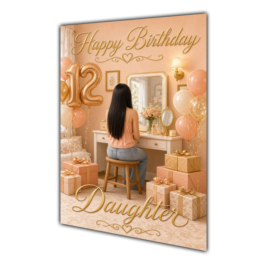 Happy 12th Birthday Peach Gold Vanity Greeting Card A5
