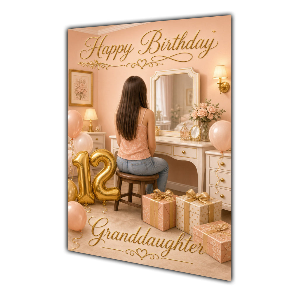 Happy 12th Birthday Peach Gold Vanity Greeting Card A5