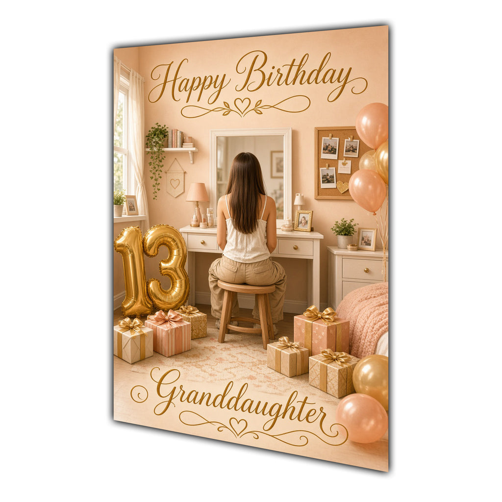 Happy 13th Birthday Peach Gold Vanity Greeting Card A5