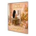 Happy 14th Birthday Peach Gold Vanity Greeting Card A5
