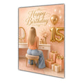 Happy 15th Birthday Peach Gold Vanity Greeting Card A5