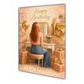 Happy 15th Birthday Peach Gold Vanity Greeting Card A5