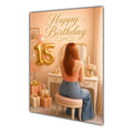 Happy 15th Birthday Peach Gold Vanity Greeting Card A5