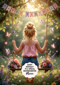 Personalised Birthday Card - Girl on a Flower Swing - Blonde Hair