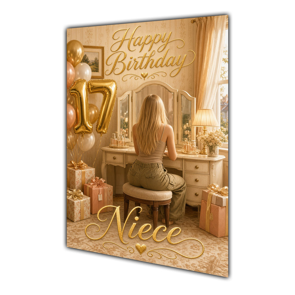 Happy 16th Birthday Peach Gold Vanity Greeting Card A5