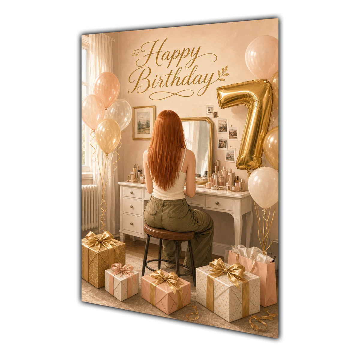 Happy 17th Birthday Peach Gold Vanity Greeting Card A5