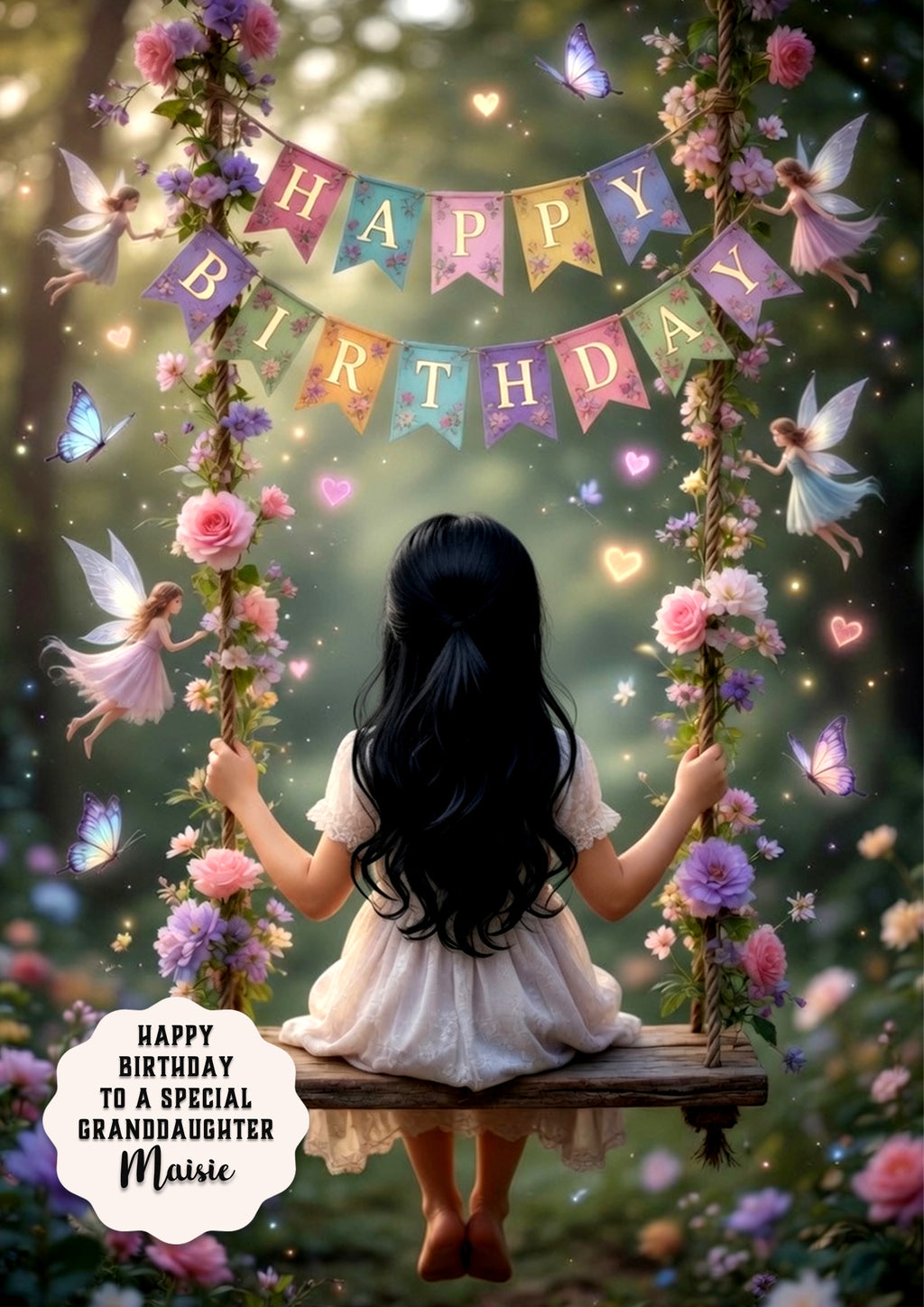 Personalised Birthday Card Girls Swing Granddaughter Daughter A5 Size