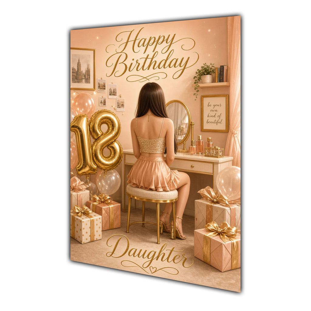 Happy 18th Birthday Peach Gold Vanity Greeting Card A5