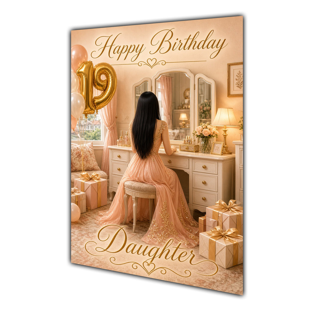 Happy 19th Birthday Peach Gold Vanity Greeting Card A5