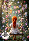Personalised Birthday Card Girls Swing Granddaughter Daughter A5 Size