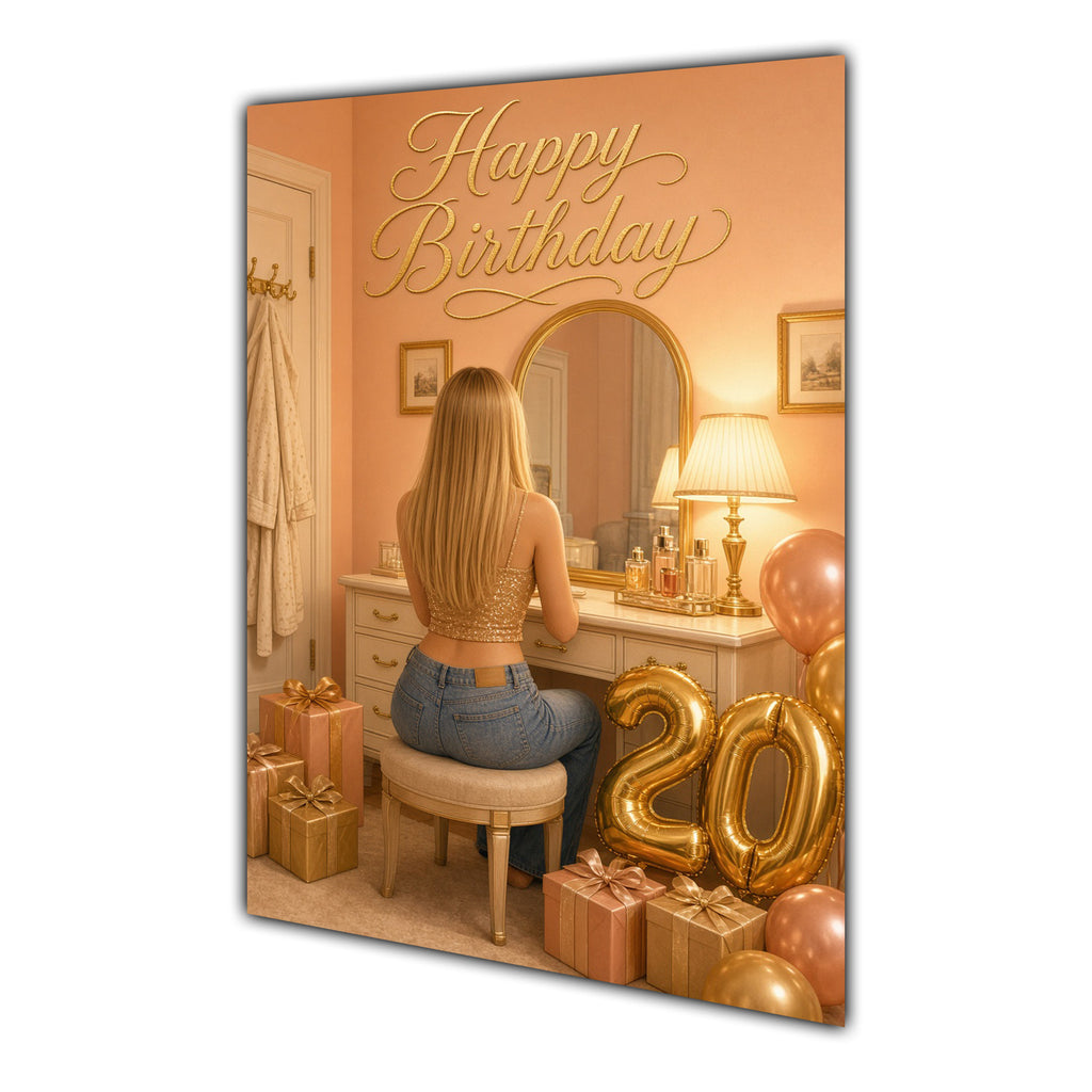Happy 20th Birthday Peach Gold Vanity Greeting Card A5
