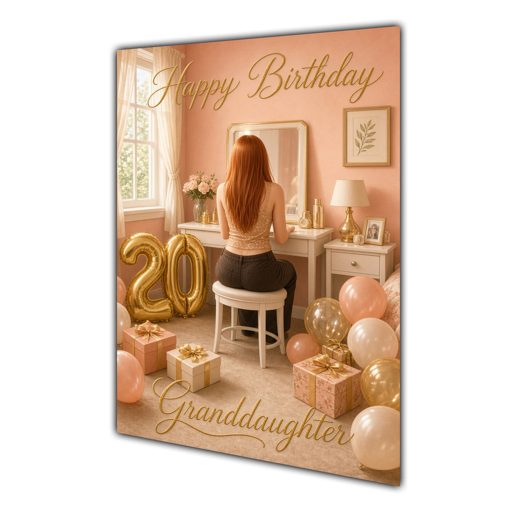 Happy 20th Birthday Peach Gold Vanity Greeting Card A5