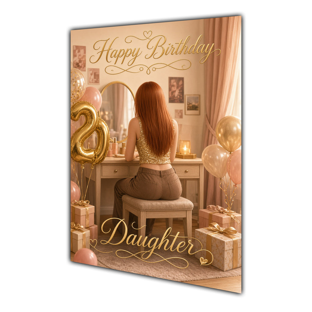Happy 20th Birthday Peach Gold Vanity Greeting Card A5