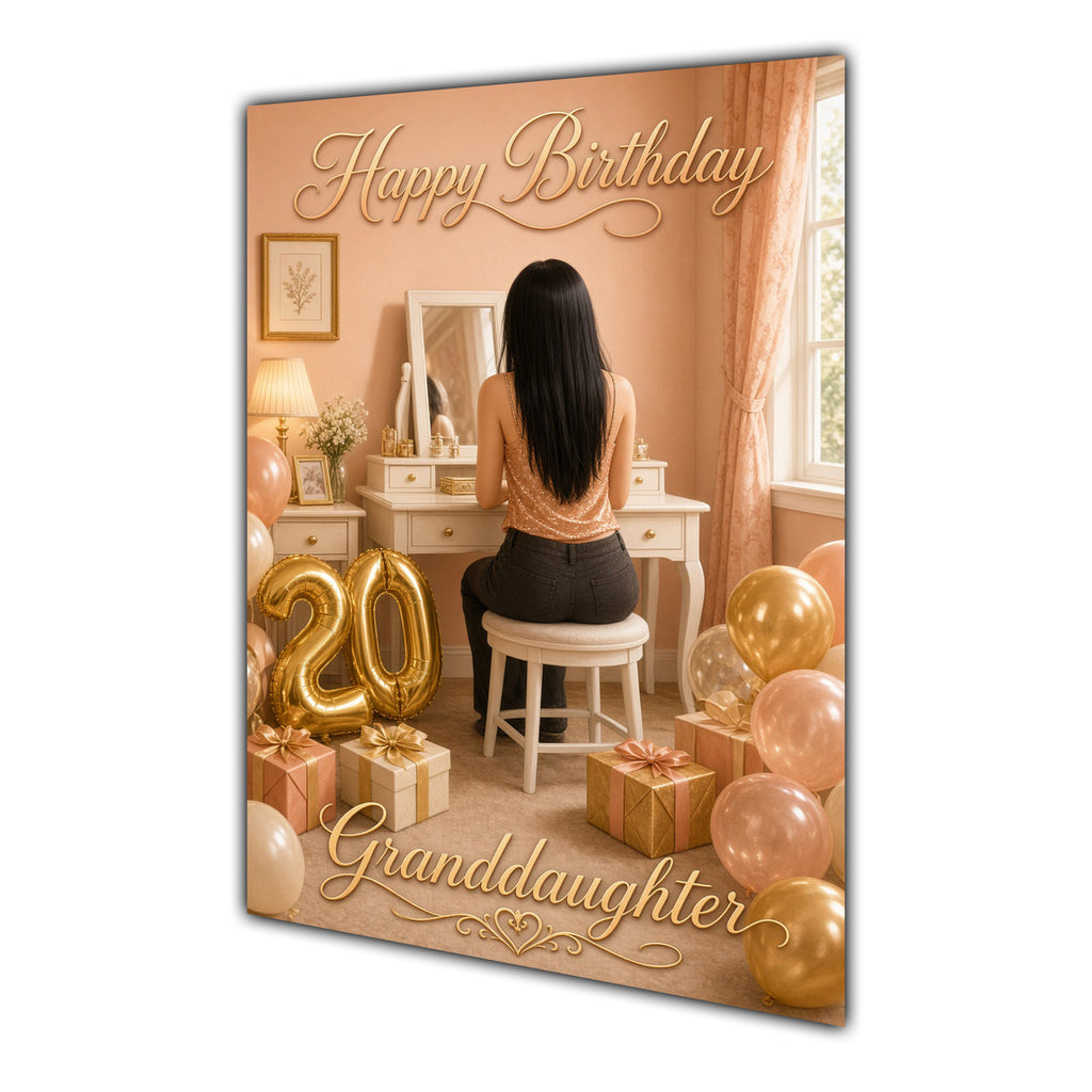 Happy 20th Birthday Peach Gold Vanity Greeting Card A5