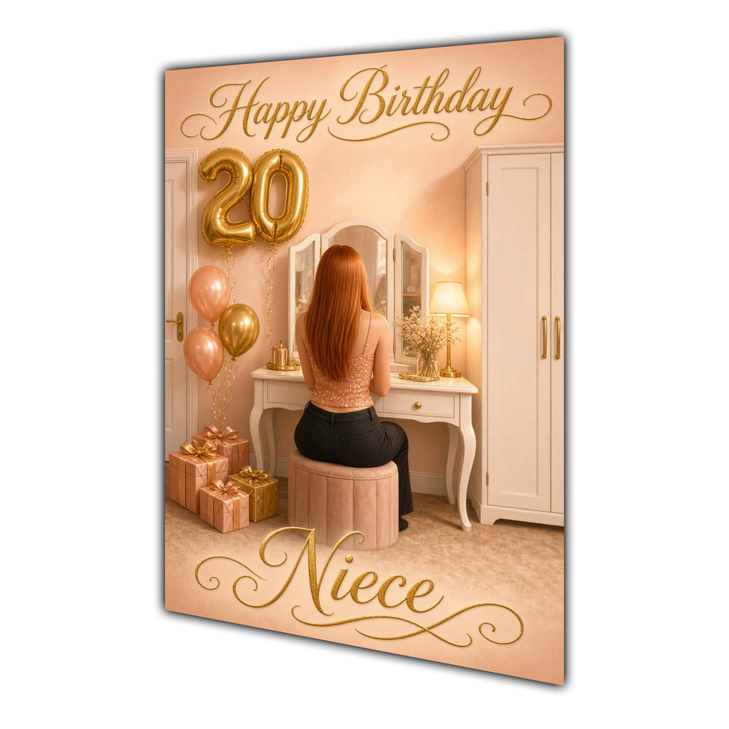 Happy 20th Birthday Peach Gold Vanity Greeting Card A5