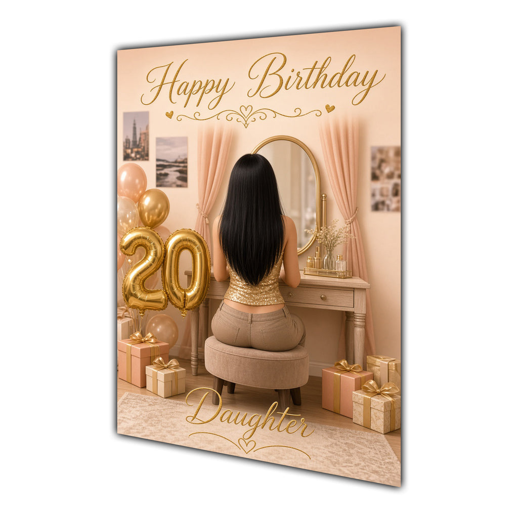 Happy 20th Birthday Peach Gold Vanity Greeting Card A5