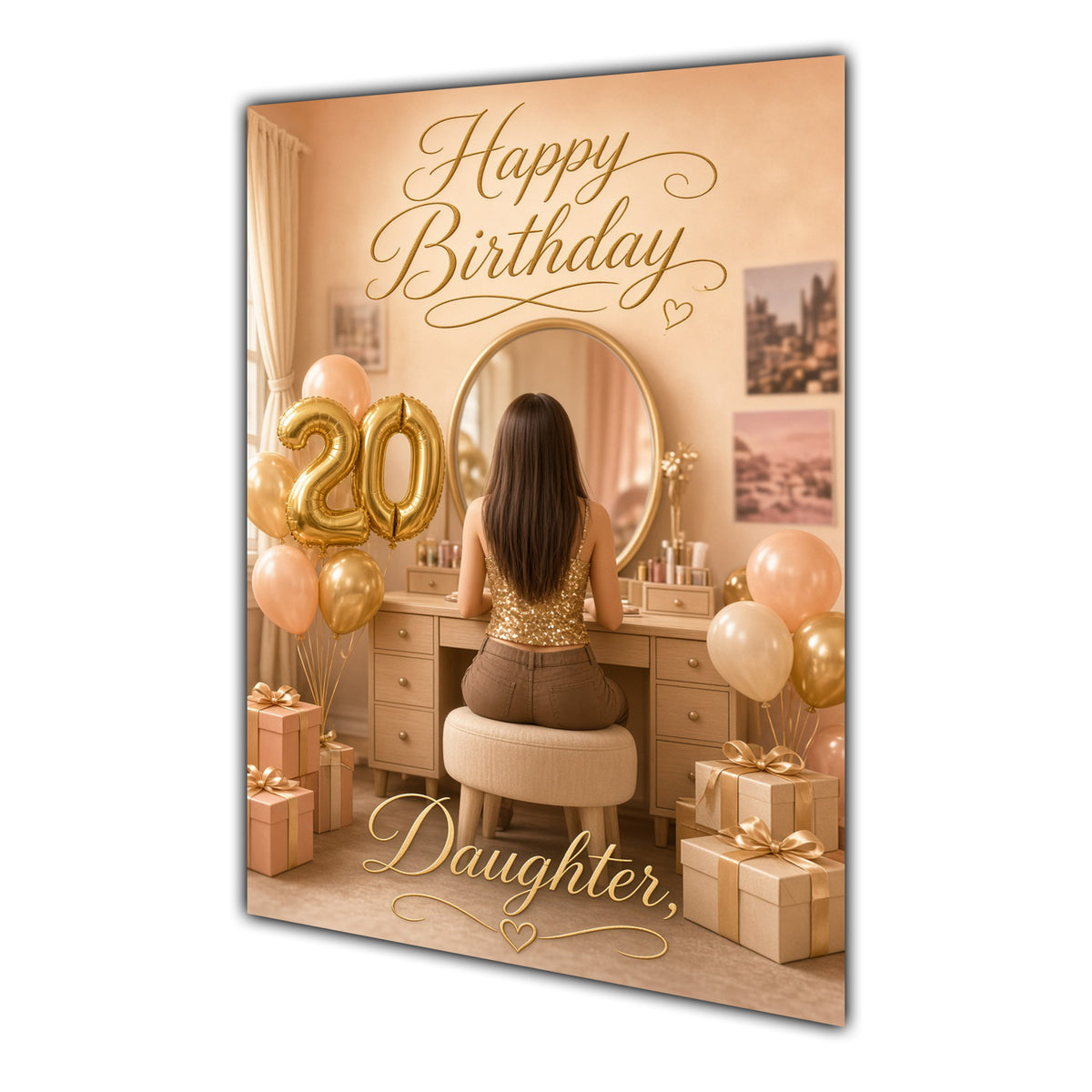 Happy 20th Birthday Peach Gold Vanity Greeting Card A5