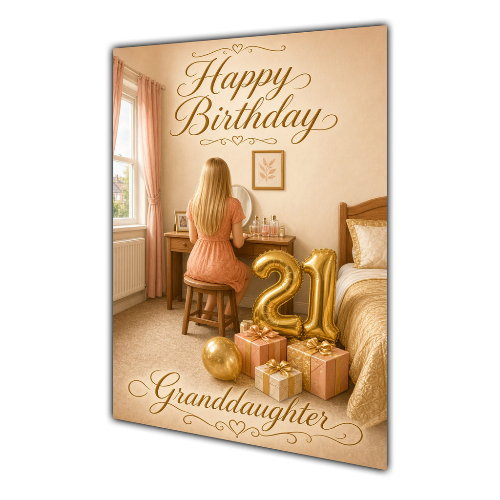 Happy 21st Birthday Peach Gold Vanity Greeting Card A5